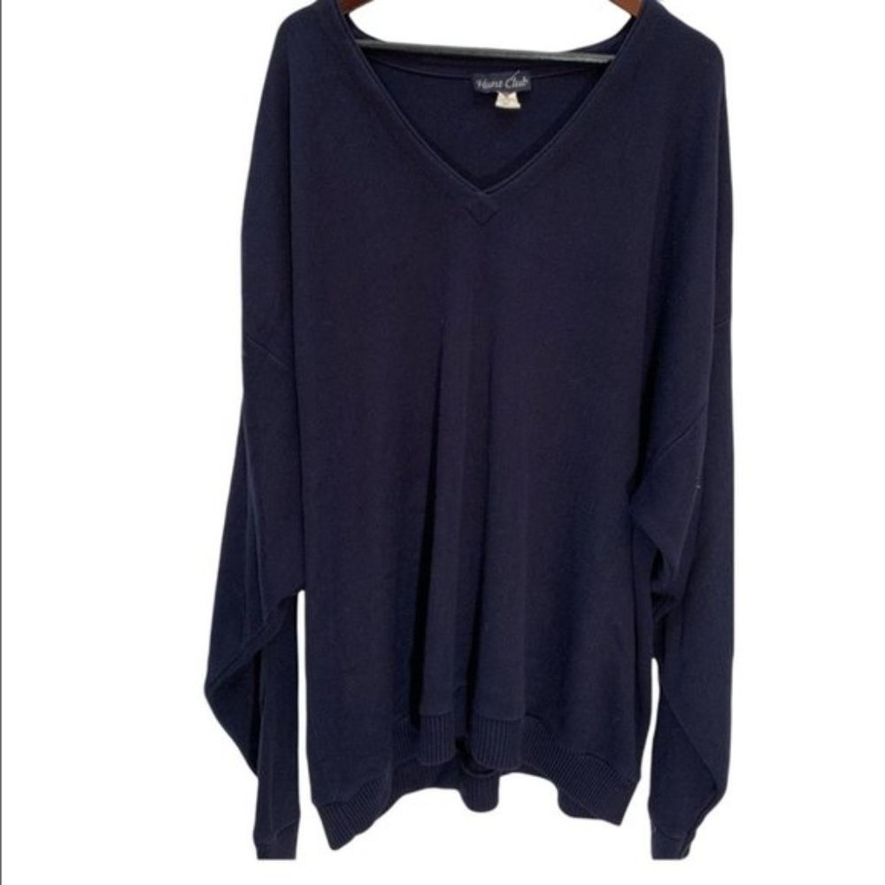 Vintage Hunt Club Men's Navy V-Neck Cotton Sweater Size XXL